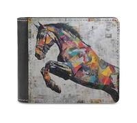 Jubonexis Horse Collage Newspaper Graffiti Soft PU Leather Bifold Wallet, Coin Purse Credit Pass Case, Durable Card-Holder Slim Billfold for Men Woman Money Storage