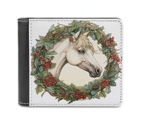 Jubonexis Horse Wearing A Christmas Wreath Soft PU Leather Bifold Wallet, Coin Purse Credit Pass Case, Durable Card-Holder Slim Billfold for Men Woman Money Storage