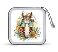 Jubonexis Horse Wearing Sunglasses CD Case DVD Storage Case Portable