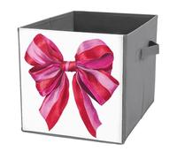Jubonexis Hot Pink And Rich Red Bow with Long Ribbon Cube Storage Bins Storage Cubes Foldable Decorative Fabric Storage Baskets Home Organizers with Handles for Shelves,Closet, 27x27 CM