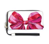 Jubonexis Hot Pink and Rich Red Bow with Long Ribbon PU Leather Clutch Long Bifold Wallet, Coin Purse Credit Pass Case, Durable Card-Holder Money Storage for Women Men