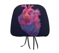 Jubonexis Human Heart with A Magical Forest Printed Car Headrest Cover,2 Pieces, Elastic Comfort Head Rest Cover for Women Men, Universal Fits Most Cars Van SUV Truck, Car Interior Decor Accessories