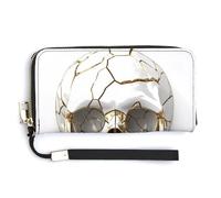 Jubonexis Human Skull Gold Cracked PU Leather Clutch Long Bifold Wallet, Coin Purse Credit Pass Case, Durable Card-Holder Money Storage for Women Men