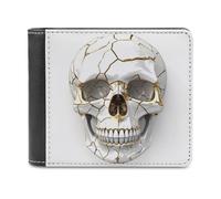 Jubonexis Human Skull Gold Cracked Soft PU Leather Bifold Wallet, Coin Purse Credit Pass Case, Durable Card-Holder Slim Billfold for Men Woman Money Storage