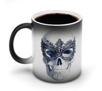 Jubonexis Human Skull with Black Lace Masquerade Mask Color Changing Mugs Heat Changing Ceramic Coffee Mug Novelty Funny Tea Water Cup 11OZ