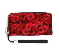 Jubonexis Hundreds of Red Roses PU Leather Clutch Long Bifold Wallet, Coin Purse Credit Pass Case, Durable Card-Holder Money Storage for Women Men