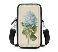 Jubonexis Hydrangea Cluster with Leaves Vintage Botanical Crossbody Mobile Phone Bag Smartphone Bag With Adjustable Strap black