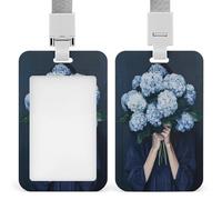Jubonexis Hydrangeas Flowers Cover Woman Face ID Badge Holder Retractable Clip Card Holder Card Protector Name Badge Name Tag for Work Office Doctor Nurse