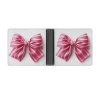 Jubonexis Hyperrealistic Pink Striped Satin Bow Soft PU Leather Bifold Wallet, Coin Purse Credit Pass Case, Durable Card-Holder Slim Billfold for Men Woman Money Storage