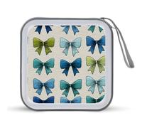 Jubonexis Ice Blue Sea Green Ribbon Bow CD Case DVD Storage Case Portable for Car Home Travel