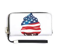 Jubonexis Ice Cream Cone American Flag Patterns PU Leather Clutch Long Bifold Wallet, Coin Purse Credit Pass Case, Durable Card-Holder Money Storage for Women Men