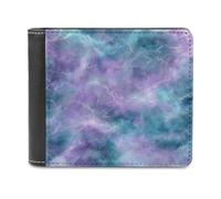 Jubonexis ICY Nebula Glow Violet Teal Silver Soft PU Leather Bifold Wallet, Coin Purse Credit Pass Case, Durable Card-Holder Slim Billfold for Men Woman Money Storage
