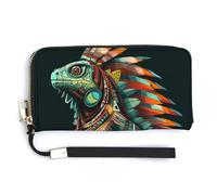 Jubonexis Indian Iguana with A Long Tail PU Leather Clutch Long Bifold Wallet, Coin Purse Credit Pass Case, Durable Card-Holder Money Storage for Women Men