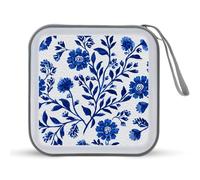 Jubonexis Indigo Blue Floral Pattern CD Case DVD Storage Case Portable for Car Home Travel