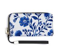 Jubonexis Indigo Blue Floral Pattern PU Leather Clutch Long Bifold Wallet, Coin Purse Credit Pass Case, Durable Card-Holder Money Storage for Women Men