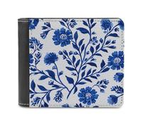Jubonexis Indigo Blue Floral Pattern Soft PU Leather Bifold Wallet, Coin Purse Credit Pass Case, Durable Card-Holder Slim Billfold for Men Woman Money Storage