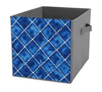 Jubonexis Indigo Blue Tie-dye Fabric White Lines Cube Storage Bins Storage Cubes Foldable Decorative Fabric Storage Baskets Home Organizers with Handles for Shelves,Closet, 27x27 CM