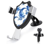 Jubonexis Indigo Crescent Moon And Flower Pattern Car Phone Holder Mount Triangle Clip Base Air Vent Cell Phone Car Mount Automotive Accessories for 4-6 Inches Cell Smartphones