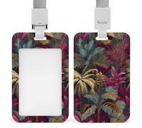 Jubonexis Indigo Wine Red Palm Leaves Tropical Plants ID Badge Holder Retractable Clip Card Holder Card Protector Name Badge Name Tag for Work Office Doctor Nurse