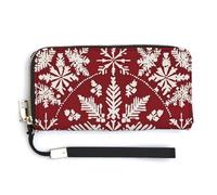 Jubonexis Intricate White Snowflakes on A Rich Red PU Leather Clutch Long Bifold Wallet, Coin Purse Credit Pass Case, Durable Card-Holder Money Storage for Women Men