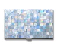 Jubonexis Iridescent Glass Tile Mosaic Square Translucent Business Card Holder, Pocket Slim Metal Business Card Case for Women Men