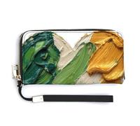 Jubonexis Irish Flag-Inspired Heart PU Leather Clutch Long Bifold Wallet, Coin Purse Credit Pass Case, Durable Card-Holder Money Storage for Women Men