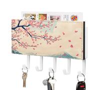 Jubonexis Japanese Cherry Branches with Rich Pink Petals Wall Mount with 5 Hooks Acrylic Key Rack for Home Office Entryway