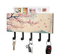 Jubonexis Japanese Cherry Branches with Rich Pink Petals Wall Mount with 5 Hooks Acrylic Key Rack for Home Office Entryway