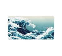 Jubonexis Japanese Ocean Waves Laptop Desk Pads 60x30cm Keyboard Gaming Desk Mat Non-Slip Stitched Edge Desk Mat for Work, Game, Office, Home
