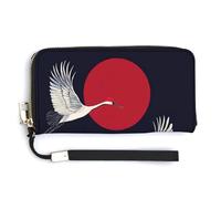 Jubonexis Japanese Red-Crowned Cranes PU Leather Clutch Long Bifold Wallet, Coin Purse Credit Pass Case, Durable Card-Holder Money Storage for Women Men