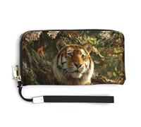 Jubonexis Jungle Tiger with Flowers PU Leather Clutch Long Bifold Wallet, Coin Purse Credit Pass Case, Durable Card-Holder Money Storage for Women Men