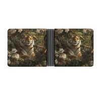 Jubonexis Jungle Tiger with Flowers Soft PU Leather Bifold Wallet, Coin Purse Credit Pass Case, Durable Card-Holder Slim Billfold for Men Woman Money Storage