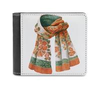 Jubonexis Knitted Scarf in Burnt Orange Green Soft PU Leather Bifold Wallet, Coin Purse Credit Pass Case, Durable Card-Holder Slim Billfold for Men Woman Money Storage