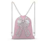 Jubonexis Lace Ribbon And Bow on Pastel Pink Drawstring Backpack Canvas String Bag Lightweight Sports Gym Bag for Men Women