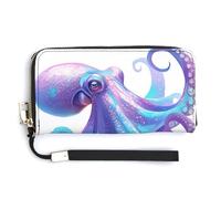 Jubonexis Large Blue Octopus PU Leather Clutch Long Bifold Wallet, Coin Purse Credit Pass Case, Durable Card-Holder Money Storage for Women Men