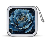 Jubonexis Large Blue Rose with Gold Lines CD Case DVD Storage Case Portable
