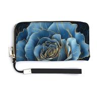 Jubonexis Large Blue Rose with Gold Lines PU Leather Clutch Long Bifold Wallet, Coin Purse Credit Pass Case, Durable Card-Holder Money Storage for Women Men