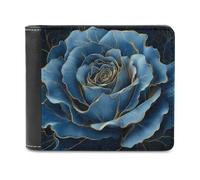 Jubonexis Large Blue Rose with Gold Lines Soft PU Leather Bifold Wallet, Coin Purse Credit Pass Case, Durable Card-Holder Slim Billfold for Men Woman Money Storage