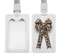 Jubonexis Large Bow with Leopard Print Pattern ID Badge Holder Retractable Clip Card Holder Card Protector Name Badge Name Tag for Work Office Doctor Nurse