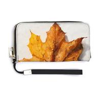 Jubonexis Large Brown Maple Leaf Love PU Leather Clutch Long Bifold Wallet, Coin Purse Credit Pass Case, Durable Card-Holder Money Storage for Women Men