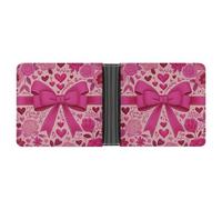 Jubonexis Large Decorative Valentine Bow Soft PU Leather Bifold Wallet, Coin Purse Credit Pass Case, Durable Card-Holder Slim Billfold for Men Woman Money Storage