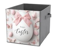 Jubonexis Large Easter Egg with A Pink Bow Ribbon Cube Storage Bins Storage Cubes Foldable Decorative Fabric Storage Baskets Home Organizers with Handles for Shelves,Closet, 27x27 CM