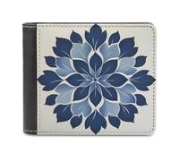 Jubonexis Large Flower in Navy Blue Soft PU Leather Bifold Wallet, Coin Purse Credit Pass Case, Durable Card-Holder Slim Billfold for Men Woman Money Storage