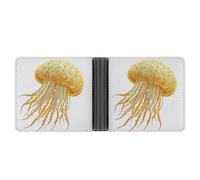 Jubonexis Large Jellyfish Yellow Soft PU Leather Bifold Wallet, Coin Purse Credit Pass Case, Durable Card-Holder Slim Billfold for Men Woman Money Storage