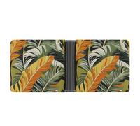 Jubonexis Large Palm Leaves in Green Orange Yellow Soft PU Leather Bifold Wallet, Coin Purse Credit Pass Case, Durable Card-Holder Slim Billfold for Men Woman Money Storage