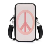 Jubonexis Large Pastel Pink Peace Sign Crossbody Mobile Phone Bag Smartphone Bag With Adjustable Strap