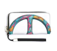 Jubonexis Large Peace Sign with Big Bold Letters Peace PU Leather Clutch Long Bifold Wallet, Coin Purse Credit Pass Case, Durable Card-Holder Money Storage for Women Men