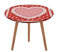 Jubonexis Large Pink Heart on Red with Polka Dots Round Tablecloth,Waterproof Elastic Fitted Table Covers for Picnic Camping Dining 130 Cm
