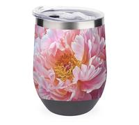 Jubonexis Large Pink Peony Flower Wine Tumbler Stainless Steel Insulated Mug Double Wall Water Cup with Lid 12 Oz