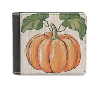 Jubonexis Large Pumpkin Retro Style Soft PU Leather Bifold Wallet, Coin Purse Credit Pass Case, Durable Card-Holder Slim Billfold for Men Woman Money Storage